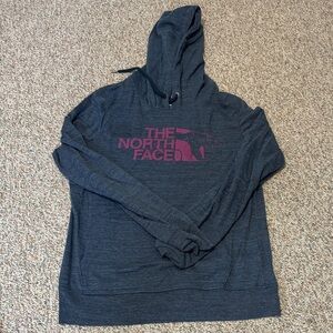 The North Face Blue Gray Hoodie with Pink Logo